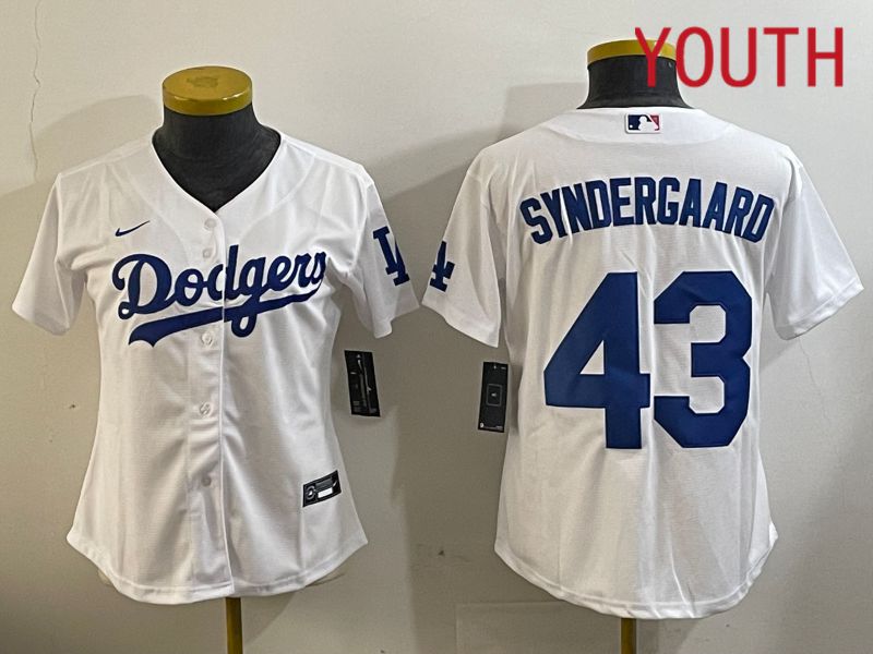 Youth Los Angeles Dodgers #43 Syndergaard White Game 2024 Nike MLB Jersey style 1120->youth mlb jersey->Youth Jersey
